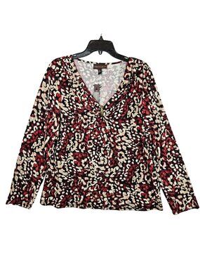 NWT Dana Buchman Blouse Womens XLMaroon Black White Career Office date night Fun